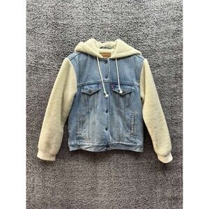 Levi's Ex-Boyfriend Sherpa Hooded Trucker Jacket Hidden River Womens Size S